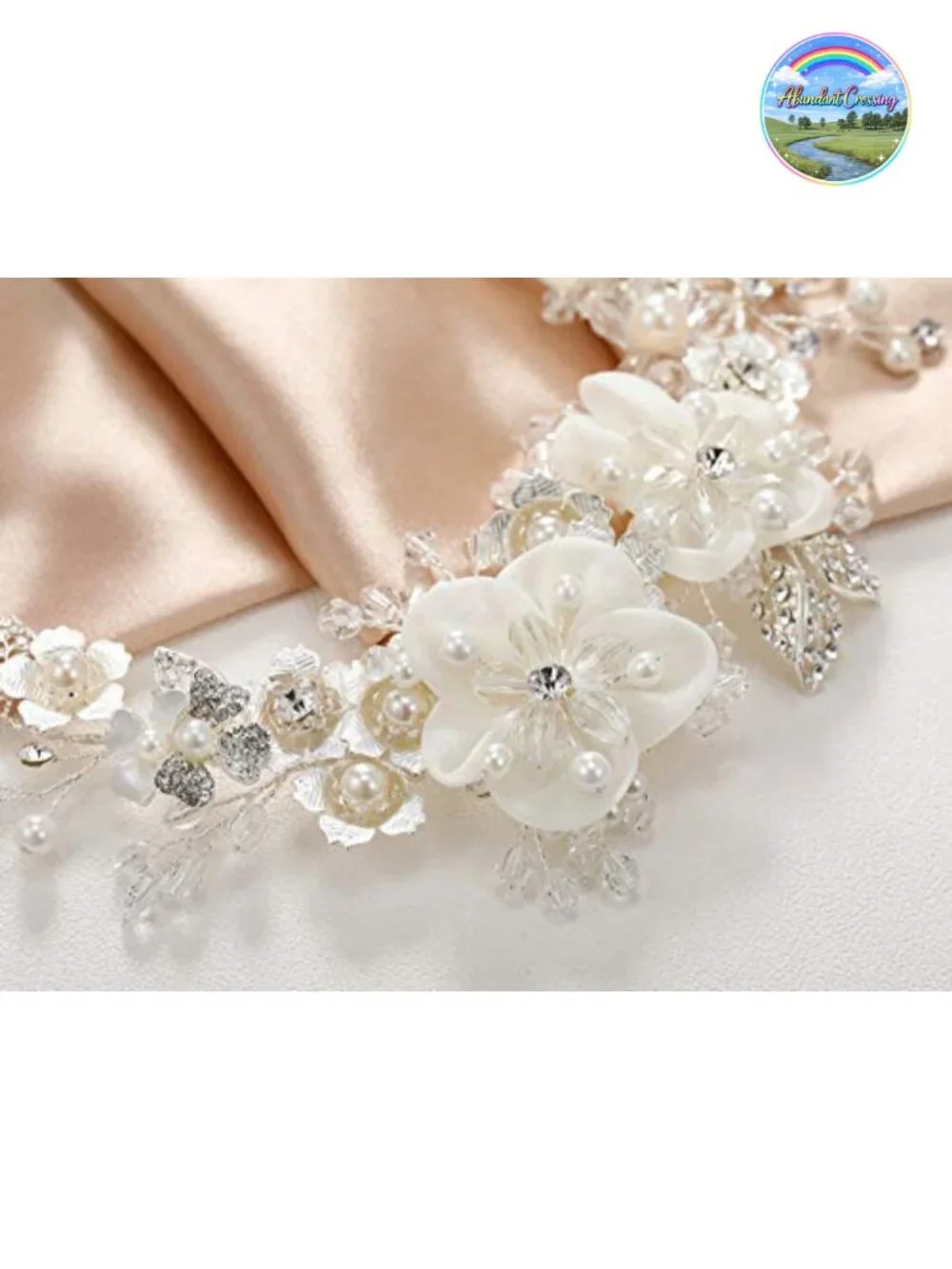 Ivory Tulle Flower Pearl Headband for Girls Wedding Birthday Party